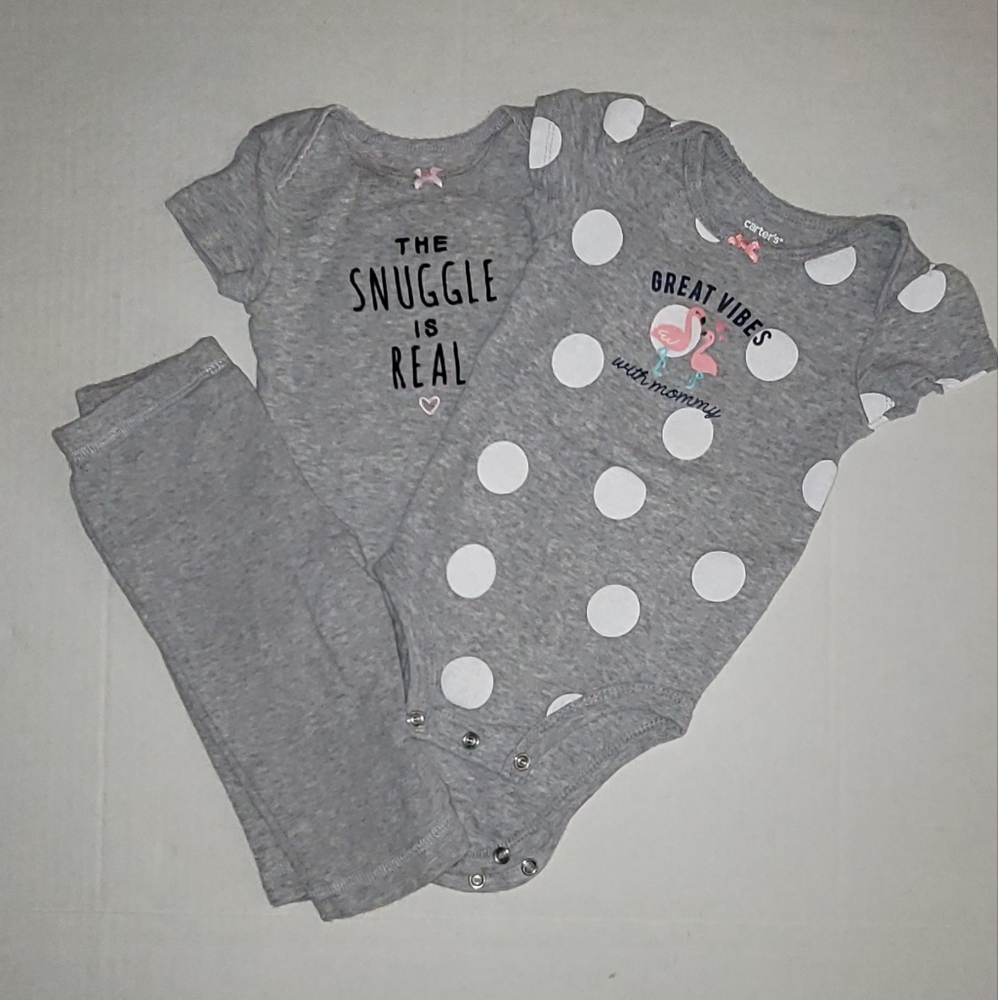 3 set Carters gray onesie  polka dot flamingo